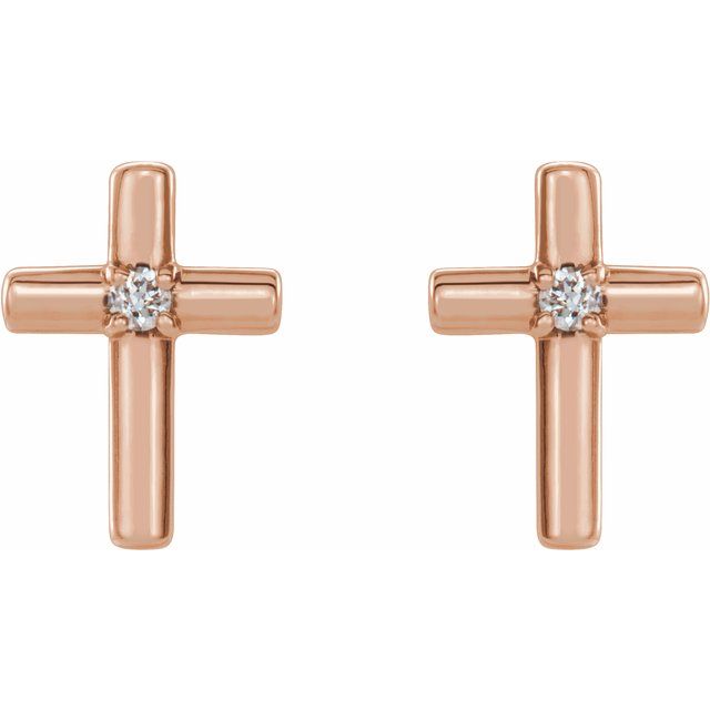 Diamond Cross Earrings - Rose Gold - front view