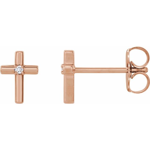 Diamond Cross Earrings - Rose Gold - side view