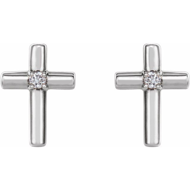 Diamond Cross Earrings - White Gold - front view