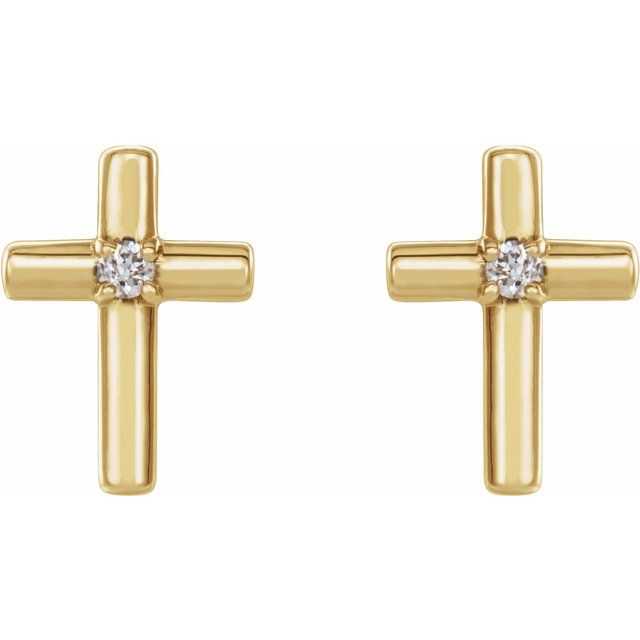 Diamond Cross Earrings - Yellow Gold - front view