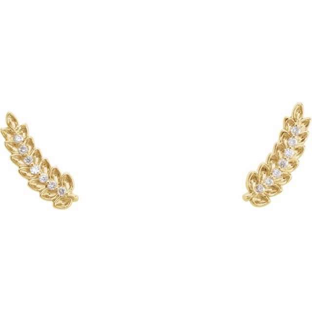 Diamond Leaf Earrings - Yellow Gold - front view