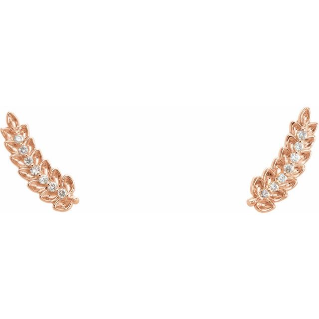 Diamond Leaf Earrings - Rose Gold - front view