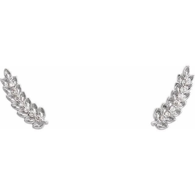 Diamond Leaf Earrings - White Gold - front view