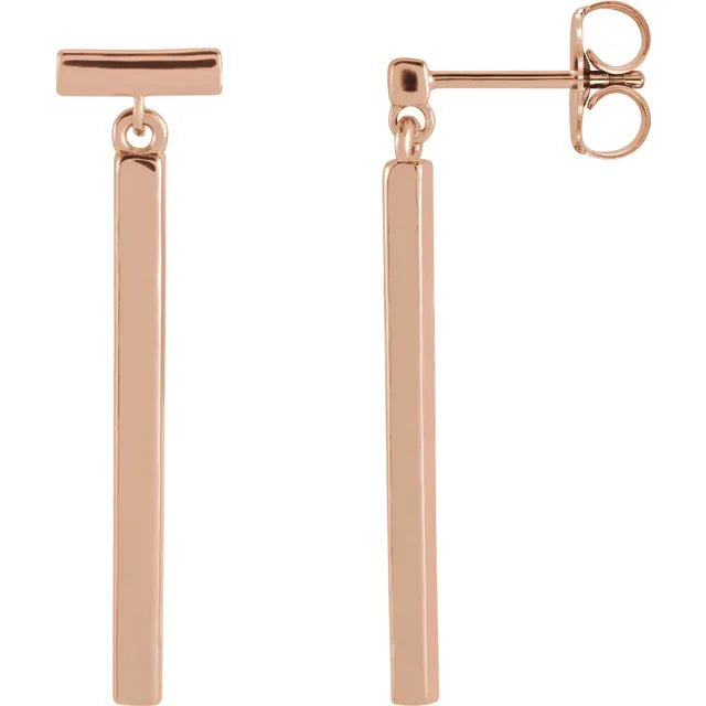 Dangle Bar Earrings - Rose Gold - side view