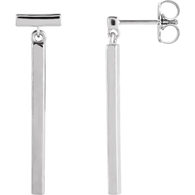 Dangle Bar Earrings - White Gold - side view