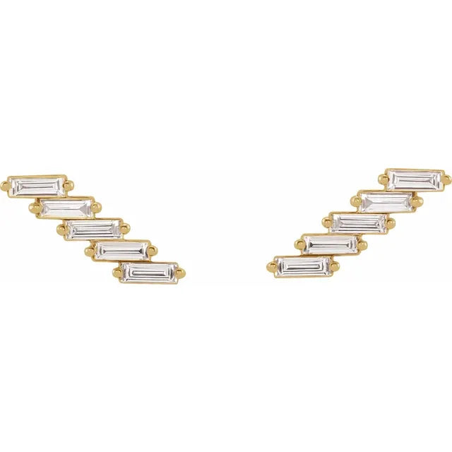 Diamond Baguette Climber Earrings - Yellow Gold - front view