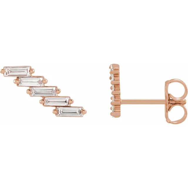 Diamond Baguette Climber Earrings - Rose Gold - side view