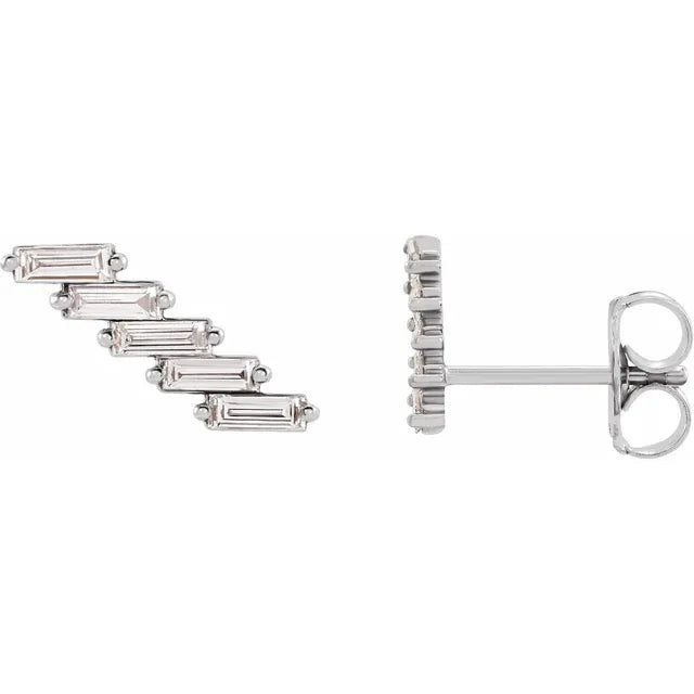 Diamond Baguette Climber Earrings - White Gold - side view