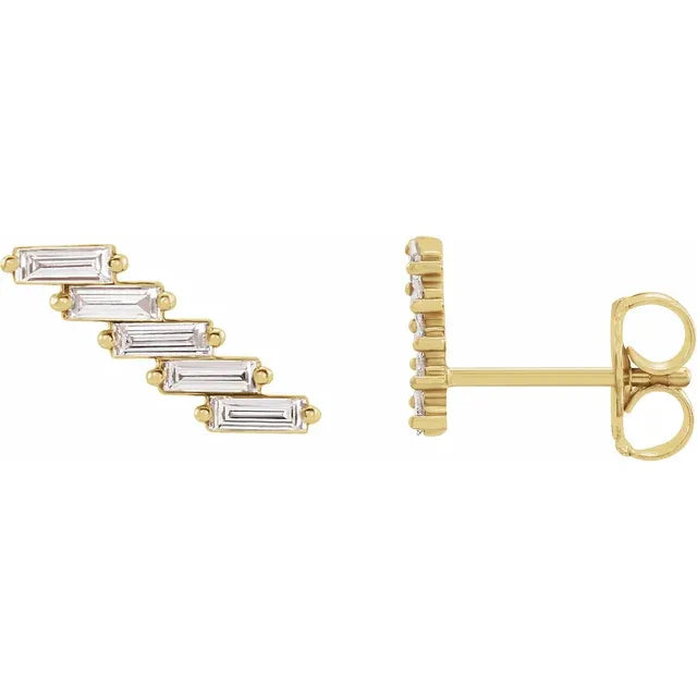 Diamond Baguette Climber Earrings - Yellow Gold - side view