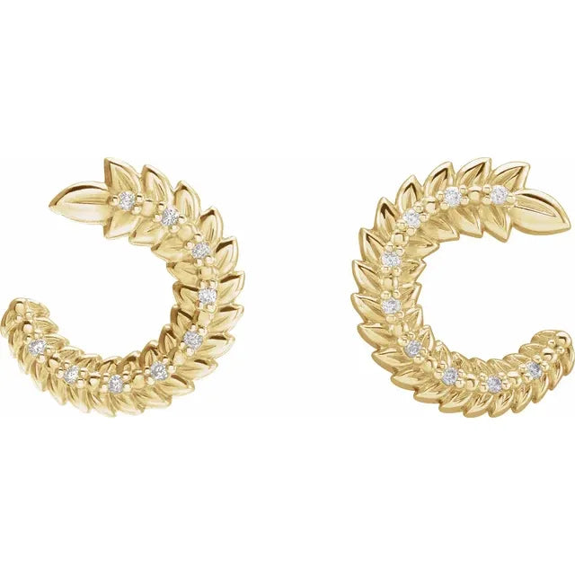 Olive Leaf Diamond Hoop Earrings