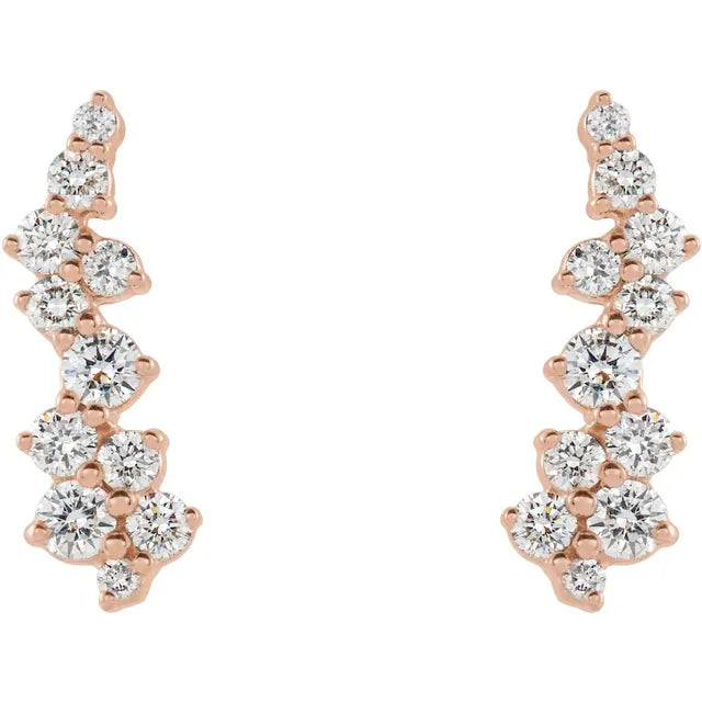 Scattered Diamond Ear Climbers - Rose Gold - front view