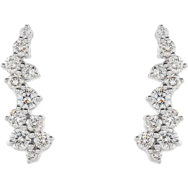 Scattered Diamond Ear Climbers - White Gold - front view