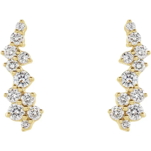 Scattered Diamond Ear Climbers - Yellow Gold - front view