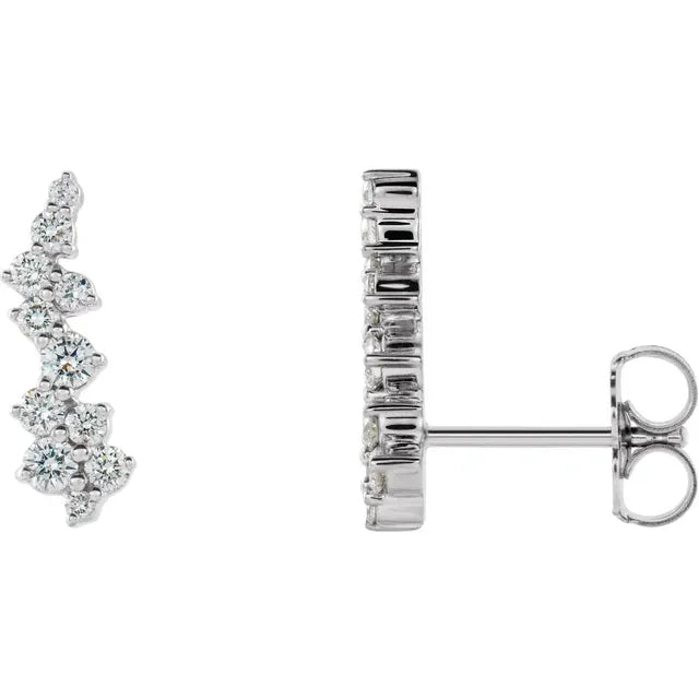 Scattered Diamond Ear Climbers - White Gold - front/side view