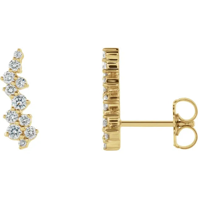 Scattered Diamond Ear Climbers - Yellow Gold - front/side view