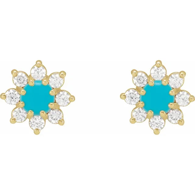 Doris Turquoise & Diamond Flower Earrings