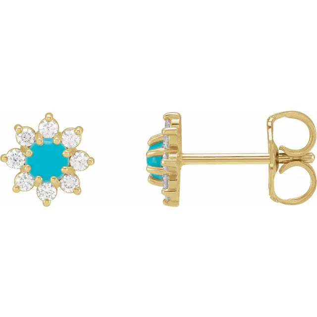 Doris Turquoise & Diamond Flower Earrings