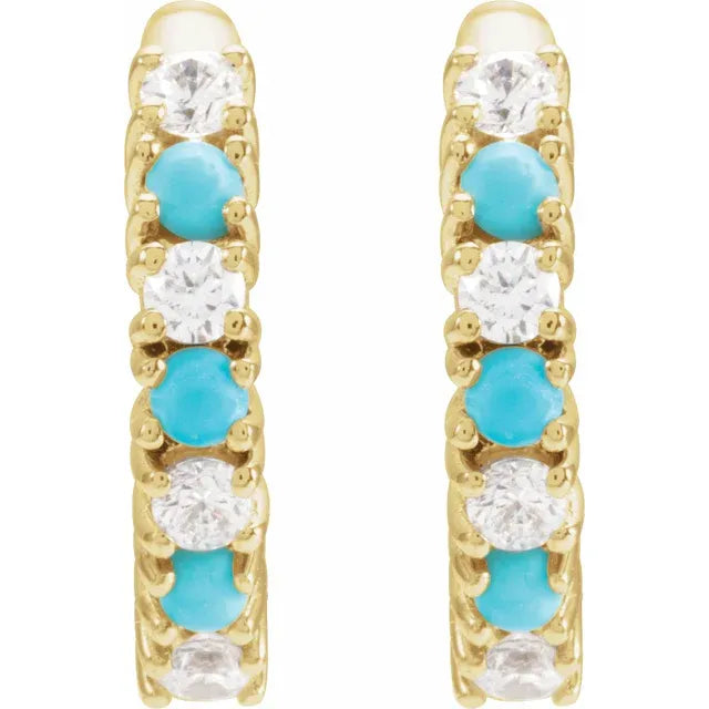 Su Alternating Diamond & Turquoise Huggie Earrings