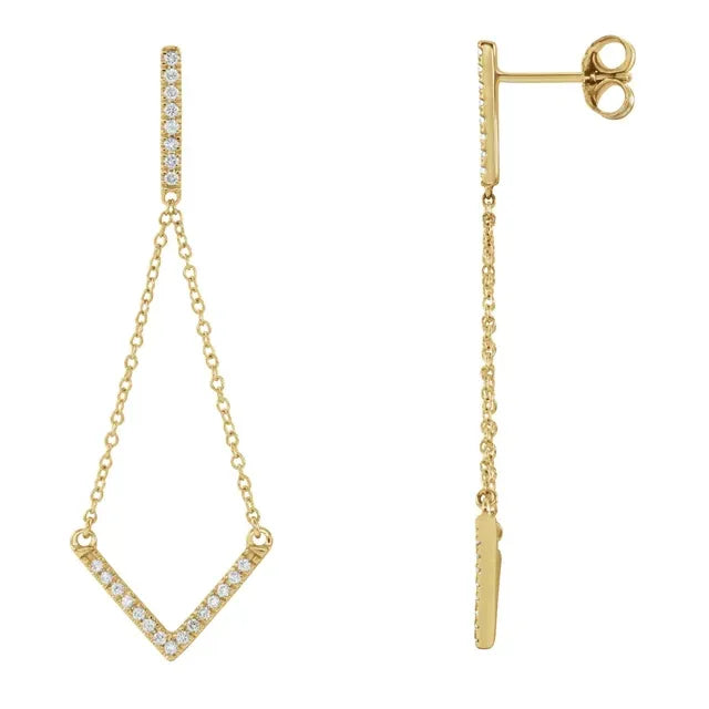 Diamond Bar Drop & Chain Earrings