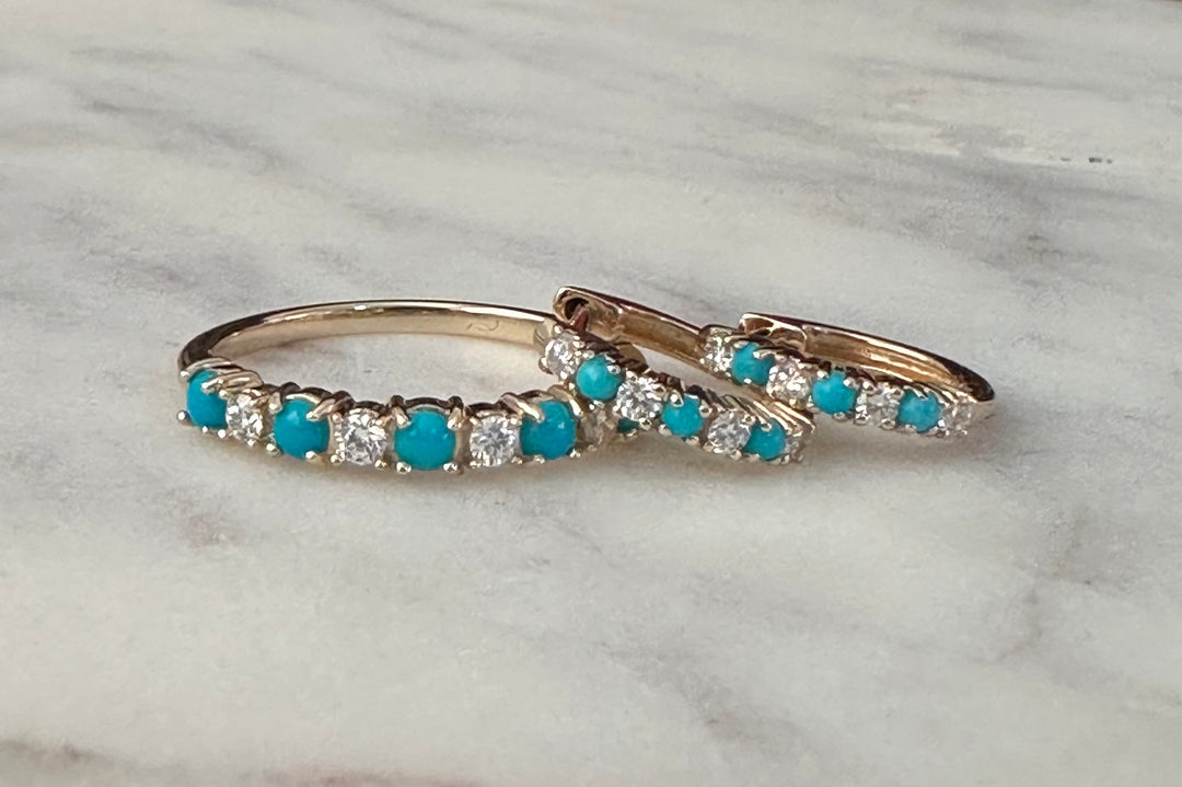 Su Alternating Diamond & Turquoise Ring