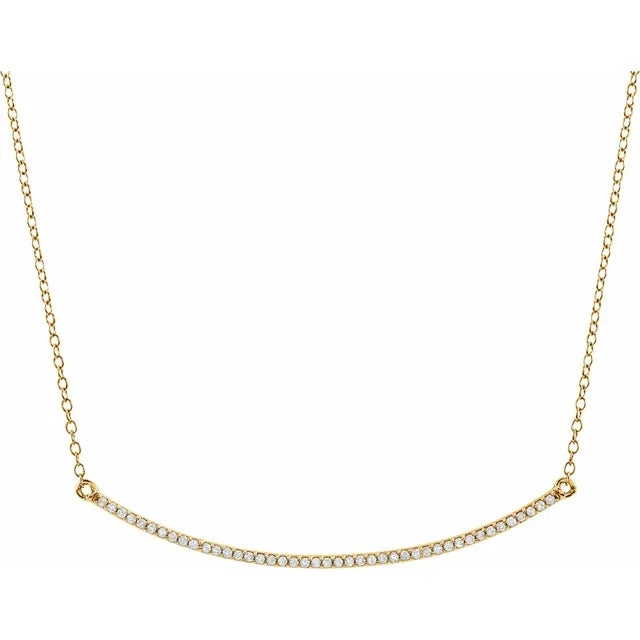 Curved Diamond Bar Necklace - Yellow Gold