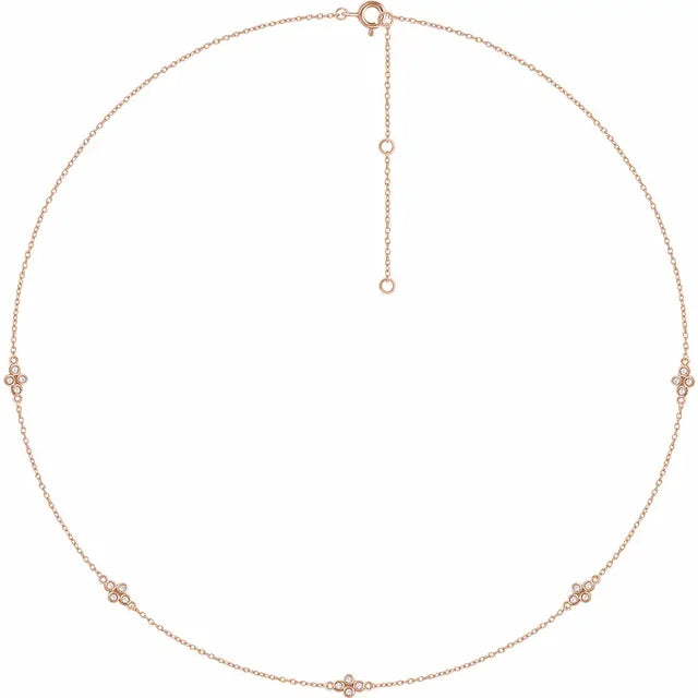 Diamond Cluster Station Necklace - Rose Gold