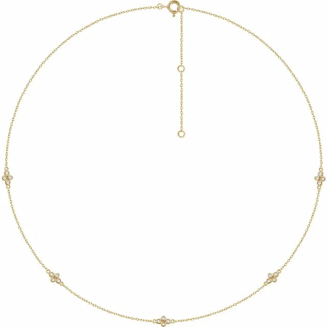 Diamond Cluster Station Necklace - Yellow Gold