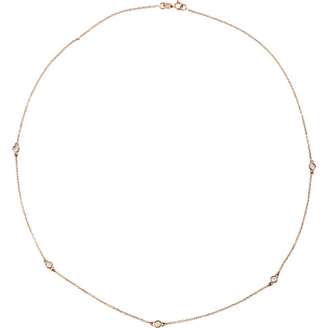 Round Diamond Station Short Necklace