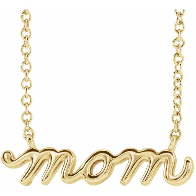 Mom Script Necklace - Yellow Gold