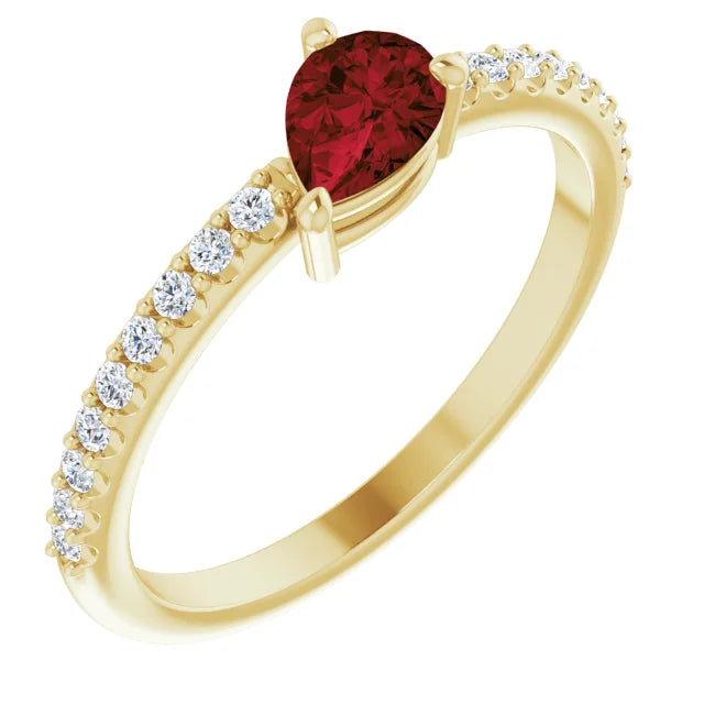 Garnet Pear & Diamond Ring