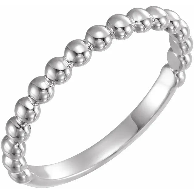 Skinny Beaded Ring - White Gold - angled view