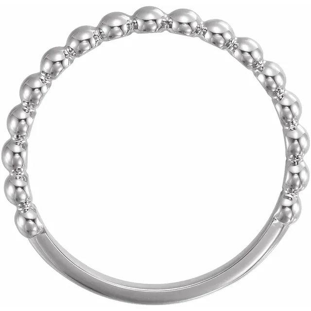Skinny Beaded Ring - White Gold - front view