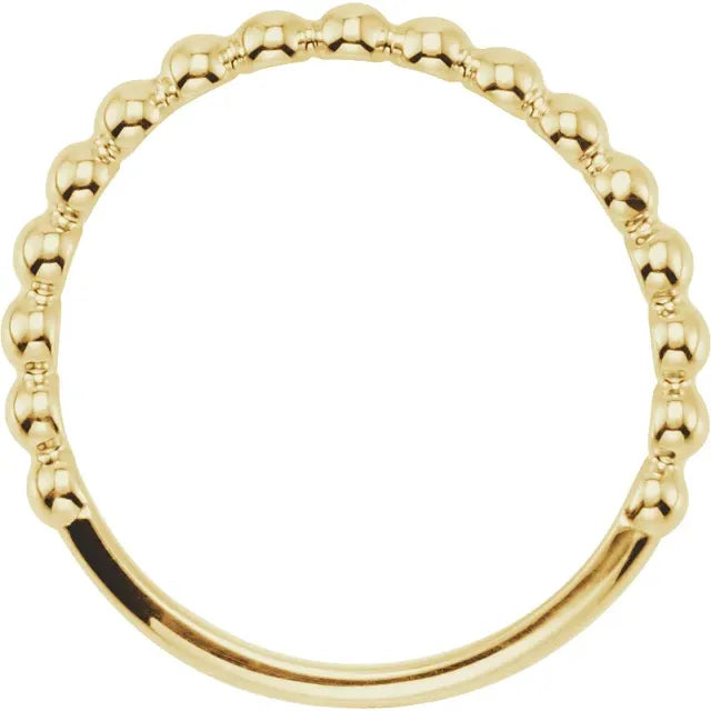 Skinny Beaded Ring - Yellow Gold - front view