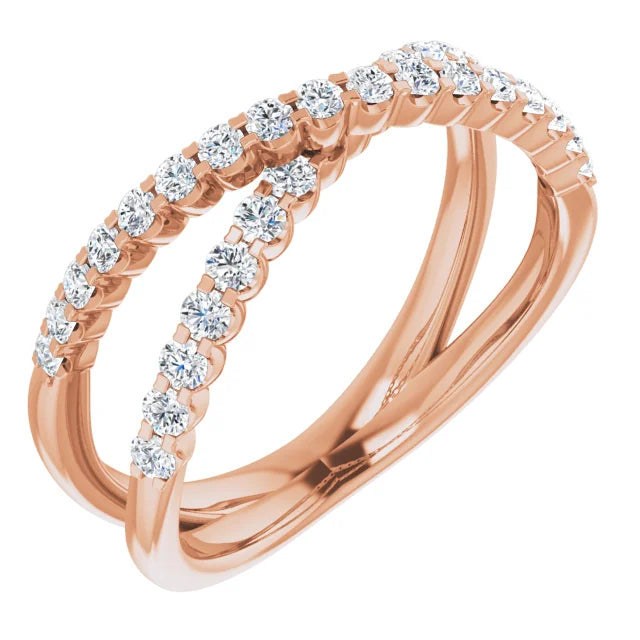 Diamond Criss Cross Ring - Rose Gold - angled view