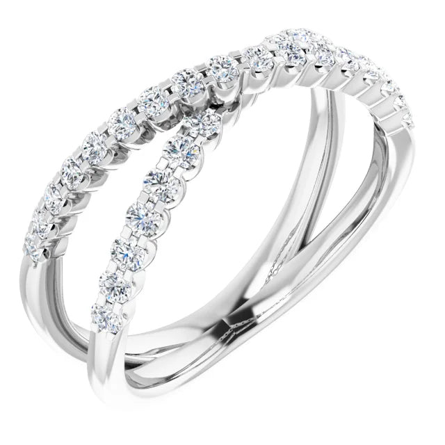 Diamond Criss Cross Ring - White Gold - angled view