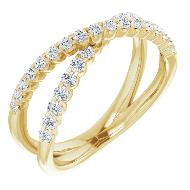 Diamond Criss Cross Ring - Yellow Gold - angled view