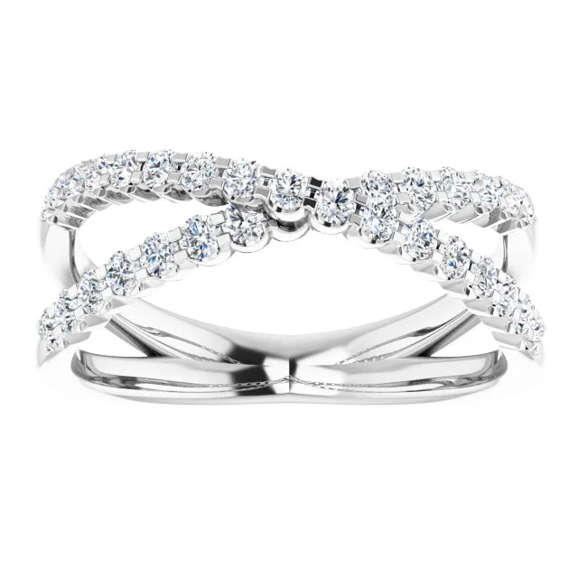 Diamond Criss Cross Ring - White Gold - top view