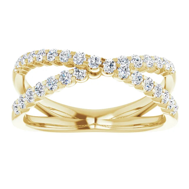Diamond Criss Cross Ring - Yellow Gold - top view