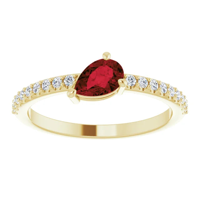 Garnet Pear & Diamond Ring
