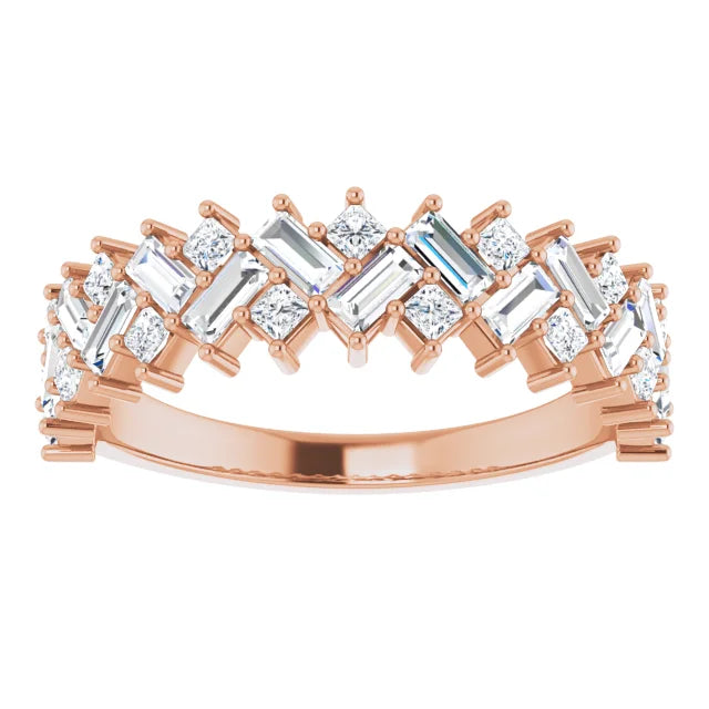 Baguette & Princess Diamond Herringbone Ring