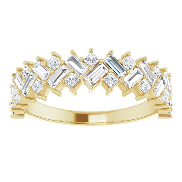 Baguette & Princess Diamond Herringbone Ring