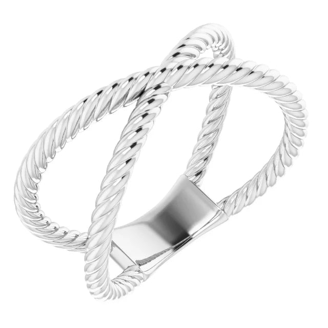 Rope Criss Cross Ring - White Gold - angled view
