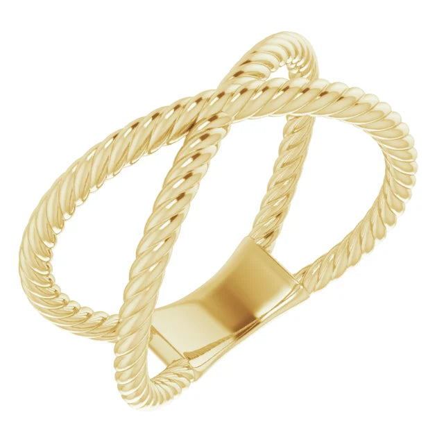 Rope Criss Cross Ring - Yellow Gold - angled view