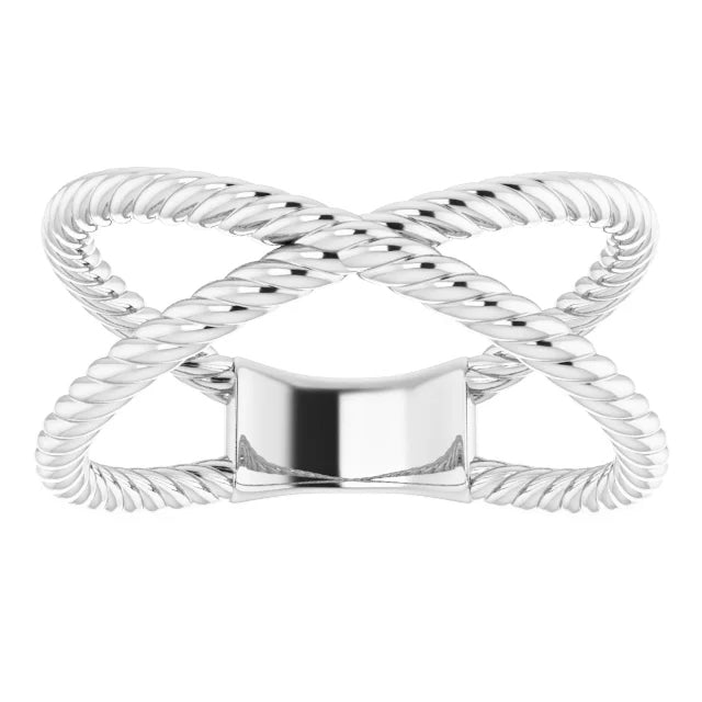 Rope Criss Cross Ring - White Gold - top view