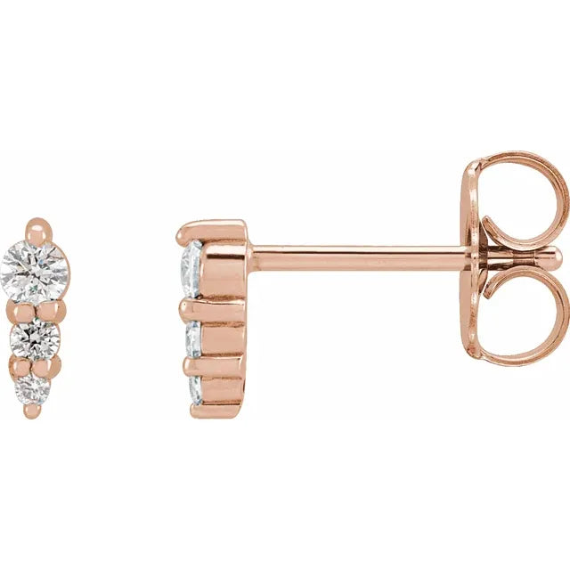 Graduated Diamond Earrings - Rose Gold - side view