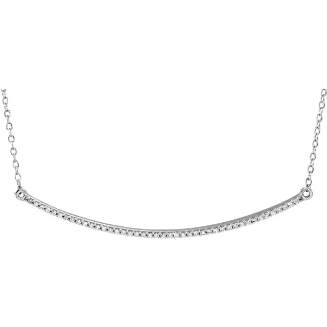 Curved Diamond Bar Necklace - White Gold
