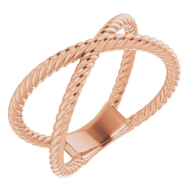Rope Criss Cross Ring - Rose Gold - angled view