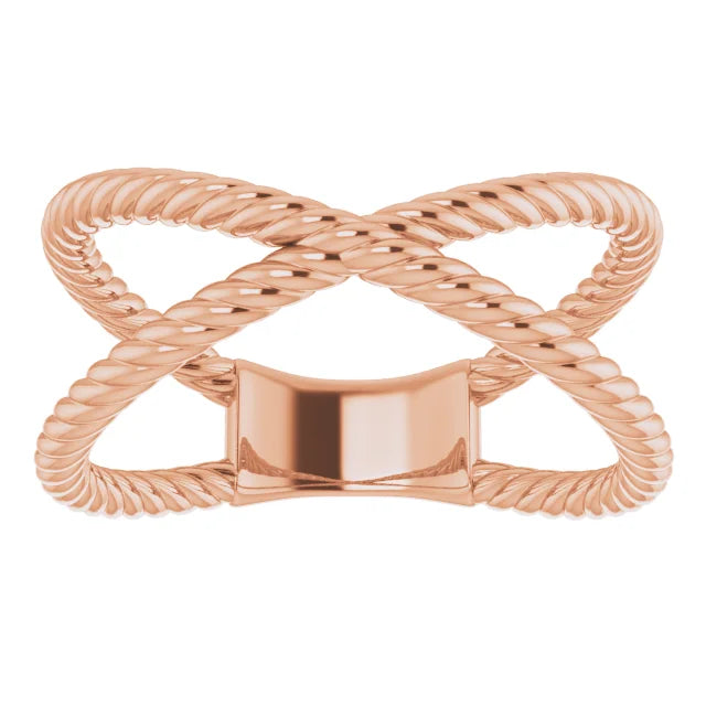 Rope Criss Cross Ring - Rose Gold - top view